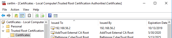 certmgr shows imported certificate